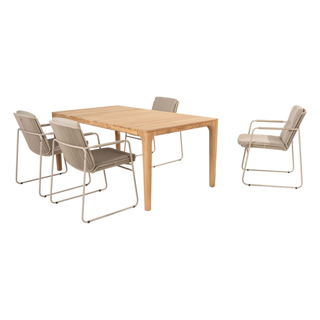 Taste 4SO Parma stapelbare dining latte + Liam teak tafel 180 cm