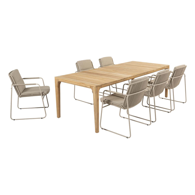 Taste 4SO Parma stapelbare dining latte + Liam teak tafel 240 cm