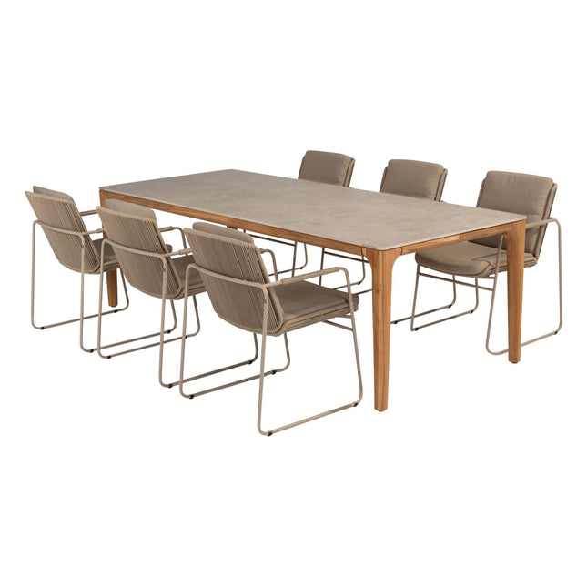 Taste 4SO Parma stapelbare dining latte + Liam tafel met keramisch tafelblad 240 cm