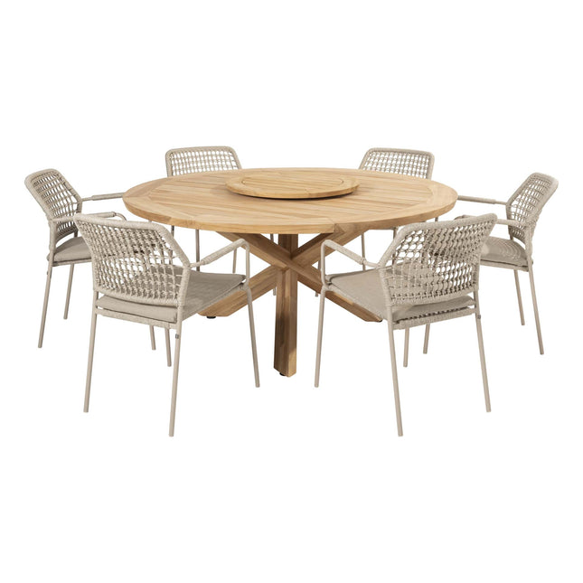 Taste 4SO Barista dining latte + Prado teak tafel 160 Ø cm