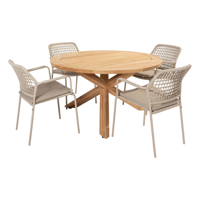 Taste 4SO Barista dining latte + Prado teak tafel 130 Ø cm