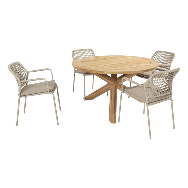 Taste 4SO Barista dining latte + Prado teak tafel 130 Ø cm