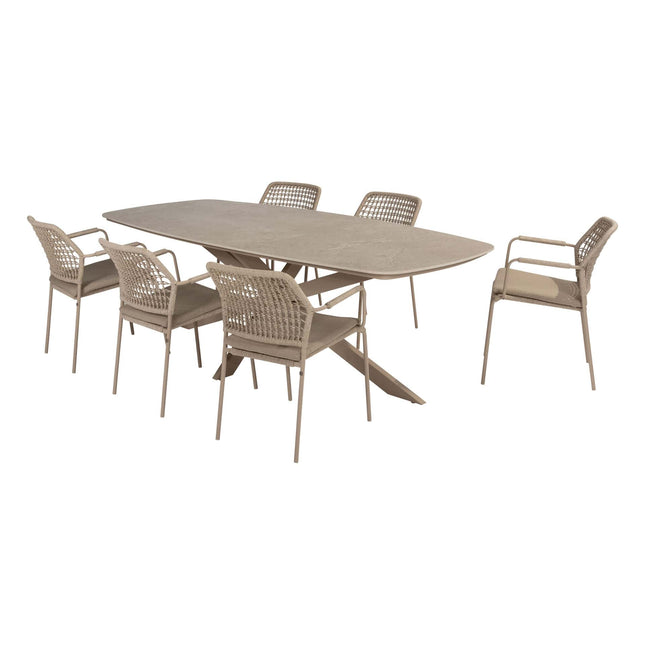 Taste 4SO Barista dining stoel + Prado tafel met keramisch tafelblad barrel latte 240 cm