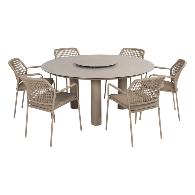 Taste 4SO Barista dining stoel latte + Donato tafel keramiek latte 160 Ø cm + Lazy susan