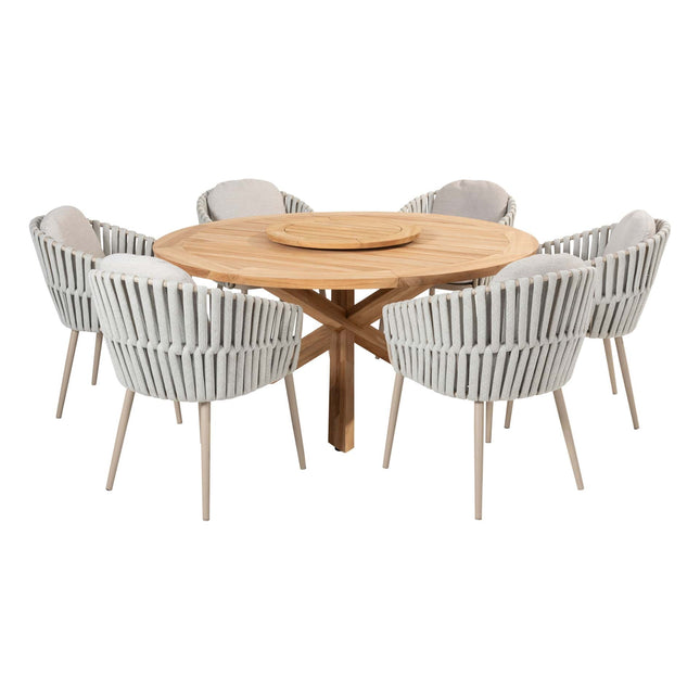 Taste 4SO Eva dining + Prado teak tafel 160 Ø cm + lazy susan