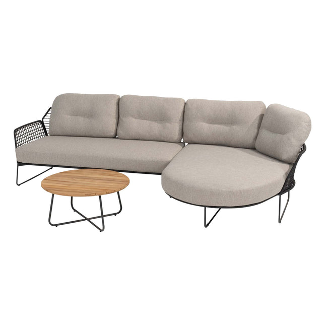 Taste 4SO Rhodos chaise lounge bank + 4 Seasons Outdoor Verdi salontafel teak 73 Ø cm