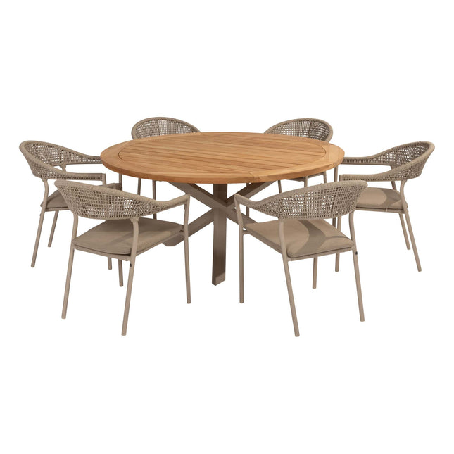 Taste 4SO Sienna dining + Prado teak tafel 160 Ø cm latte onderstel
