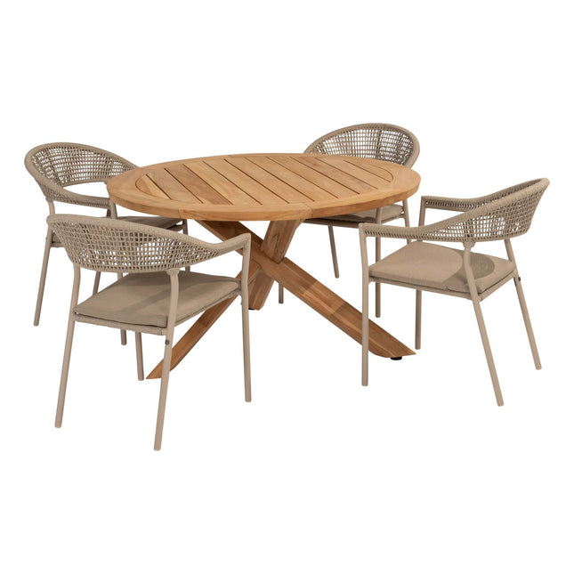 Taste 4SO Sienna dining + Prado teak tafel 130 Ø cm teak onderstel