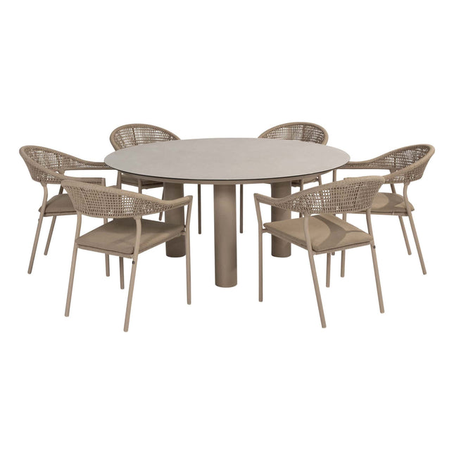 Taste 4SO Sienna dining + Donato tafel met geprint keramiek tafelblad 160 Ø cm latte