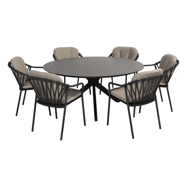 Taste 4SO Manitoba stapelbare dining stoel antraciet + 4 Seasons Outdoor Locarno tafel HPL slate antraciet 160 Ø cm