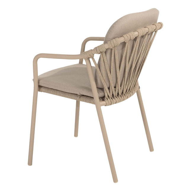 Taste 4SO Manitoba stapelbare dining stoel latte + Manolo tafel latte met geprint keramiek tafelblad 240 cm