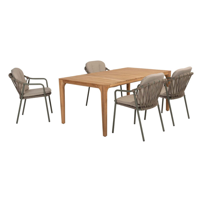 Taste 4SO Manitoba stapelbare dining stoel olive (4 st.) + Liam eettafel teak 180 cm