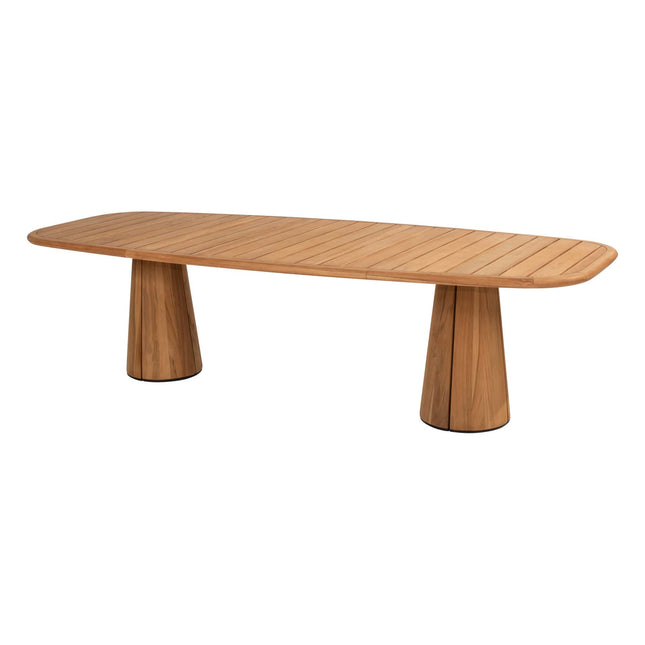 4 Seasons Outdoor Fabrice dining stoel latte + Taste 4SO Capri tafel barrel-vorm teak 280 cm
