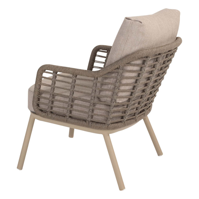 Taste 4SO Puglia low dining stoel + Saba low dining teak tafel 130 Ø cm latte