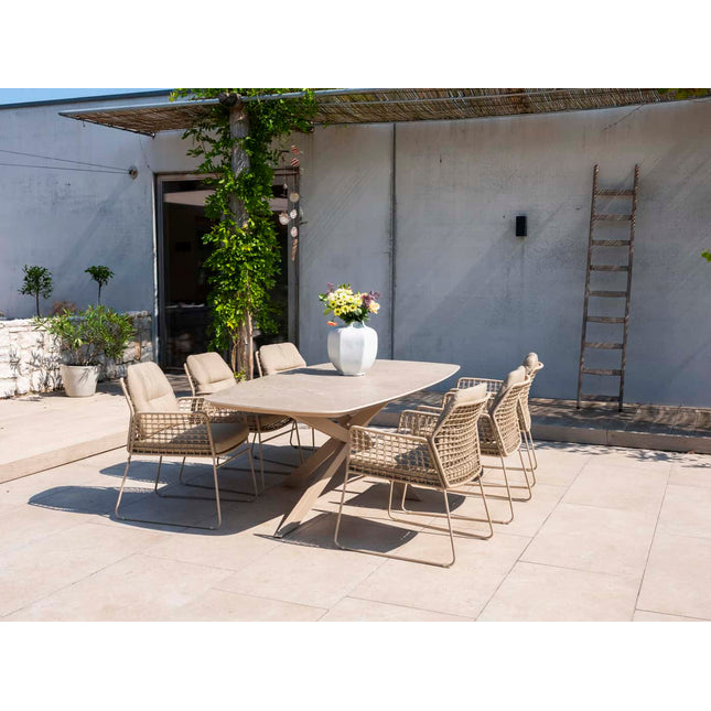 Taste 4SO Albano dining stoel (6 st.) + Prado tafel met keramisch tafelblad barrel latte 240 cm