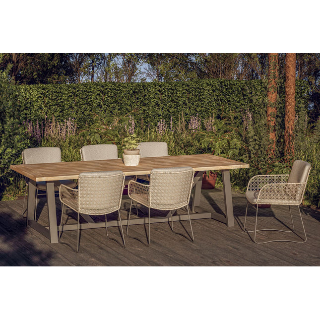 4 Seasons Outdoor Aprilla dining pure (6 st.) + Taste 4SO Noah teak tafel antraciet onderstel 260 cm