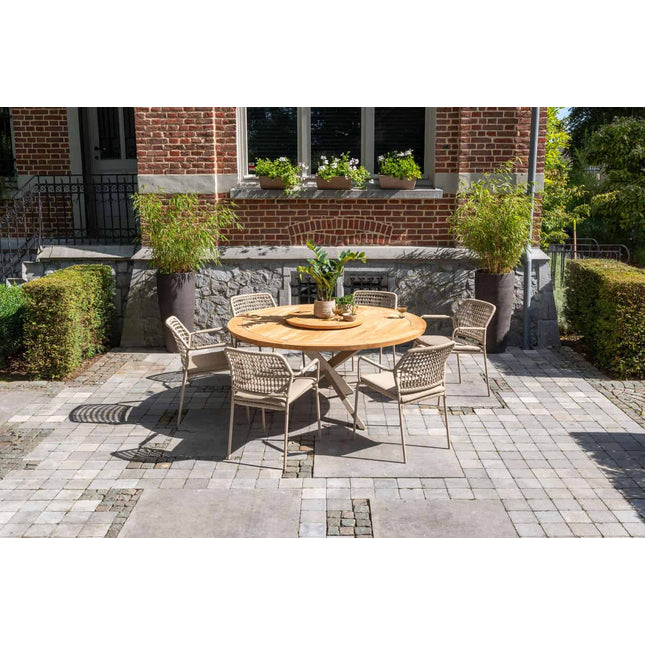 Taste 4SO Barista dining latte + Prado teak tafel 160 Ø cm