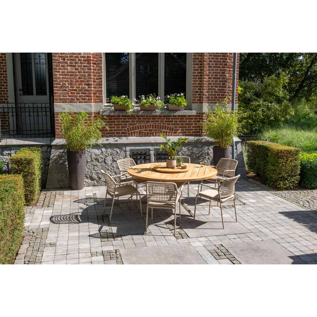 Taste 4SO Barista dining latte + Prado teak tafel 160 Ø cm