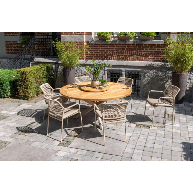 Taste 4SO Barista dining latte + Prado teak tafel 160 Ø cm