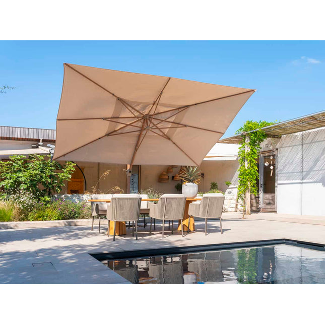 4 Seasons Outdoor Bernini dining stoel + Taste 4SO Capri tafel barrel-vorm teak 240 cm