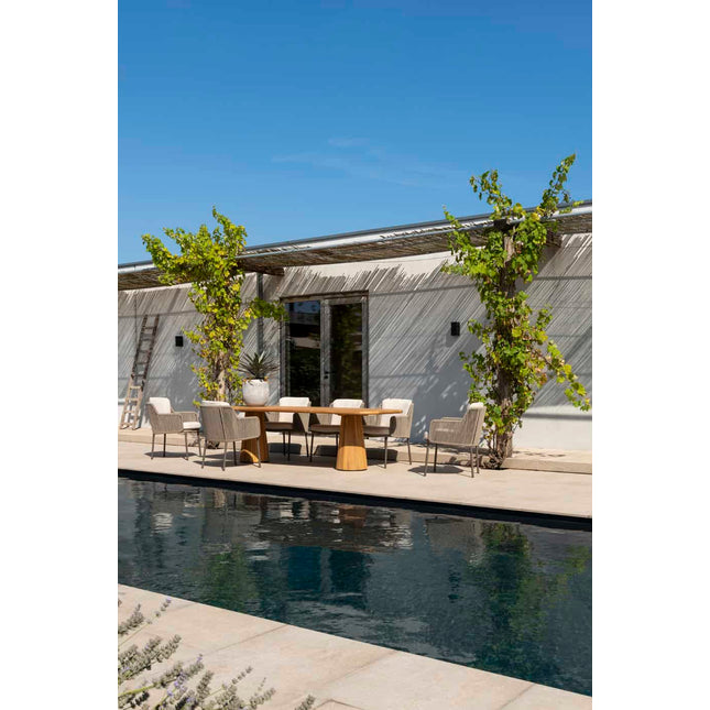 4 Seasons Outdoor Bernini dining stoel + Taste 4SO Capri tafel barrel-vorm teak 280 cm