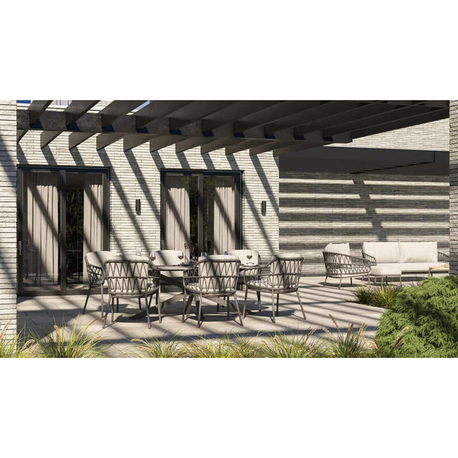 Taste 4SO Saba low dining teak tafel 160 Ø cm antraciet onderstel