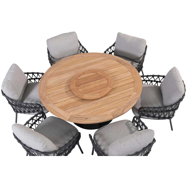 Taste 4SO Saba low dining teak tafel 160 Ø cm antraciet onderstel