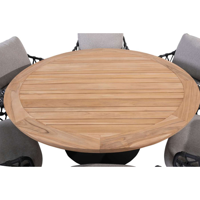 Taste 4SO Saba low dining teak tafel 160 Ø cm antraciet onderstel