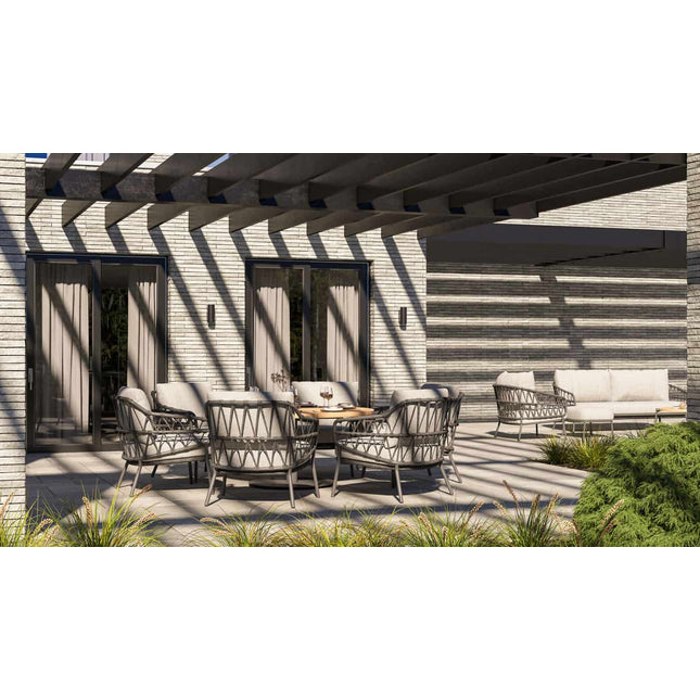 Taste 4SO Saba low dining teak tafel 160 Ø cm antraciet onderstel