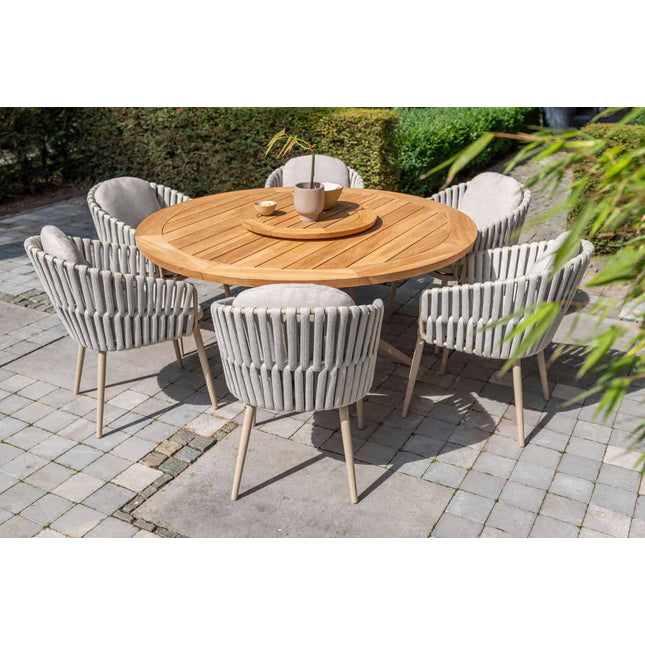 Taste 4SO Eva dining + Prado teak tafel 160 Ø cm + lazy susan