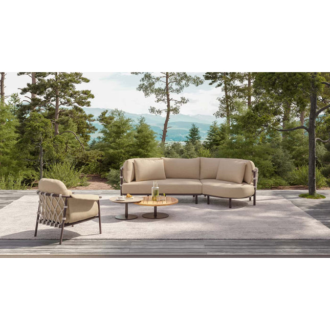 4 Seasons Outdoor Ezra chaise lounge bank + loungestoel + Finn salontafel kiezel-vorm