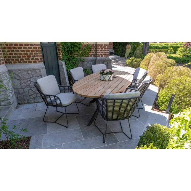 4 Seasons Outdoor Fabrice dining antraciet + Taste 4SO Prado teak tafel ellips 240 cm