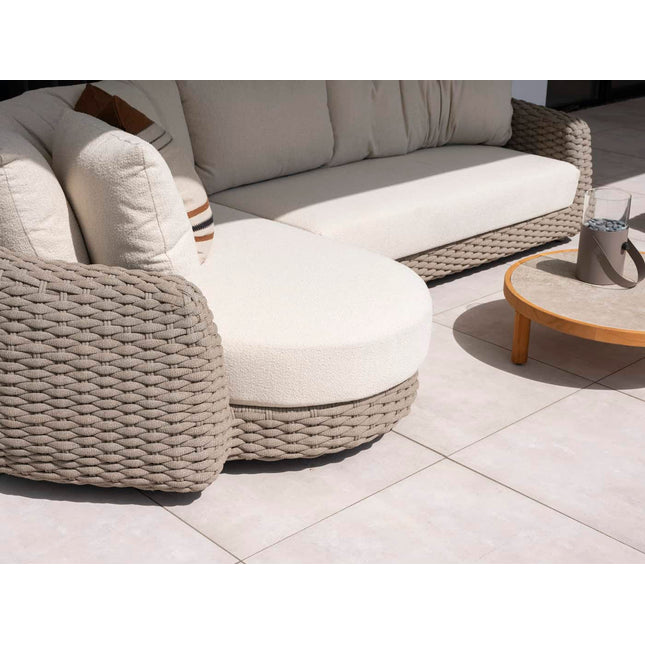 4 Seasons Outdoor Maxime chaise lounge bank + loungestoel + Finn salontafel kiezel-vorm