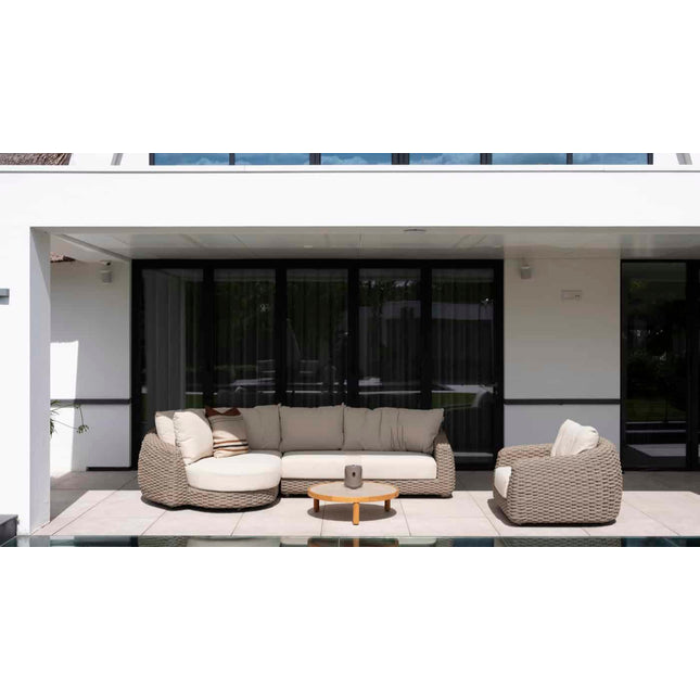 4 Seasons Outdoor Maxime chaise lounge bank + loungestoel + Finn salontafel kiezel-vorm