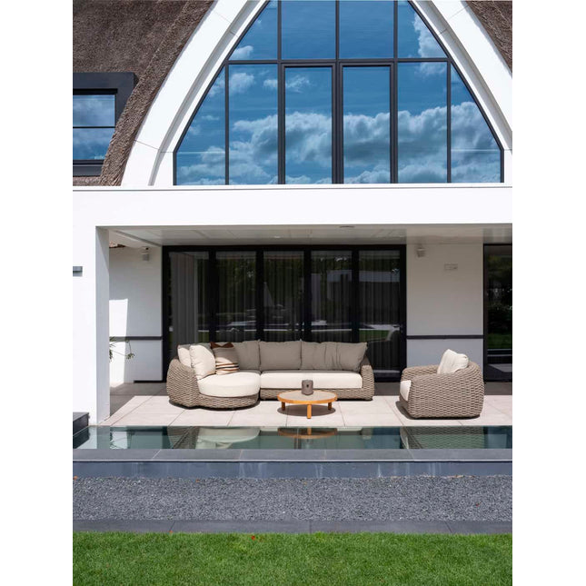 4 Seasons Outdoor Maxime chaise lounge bank + loungestoel + Finn salontafel kiezel-vorm