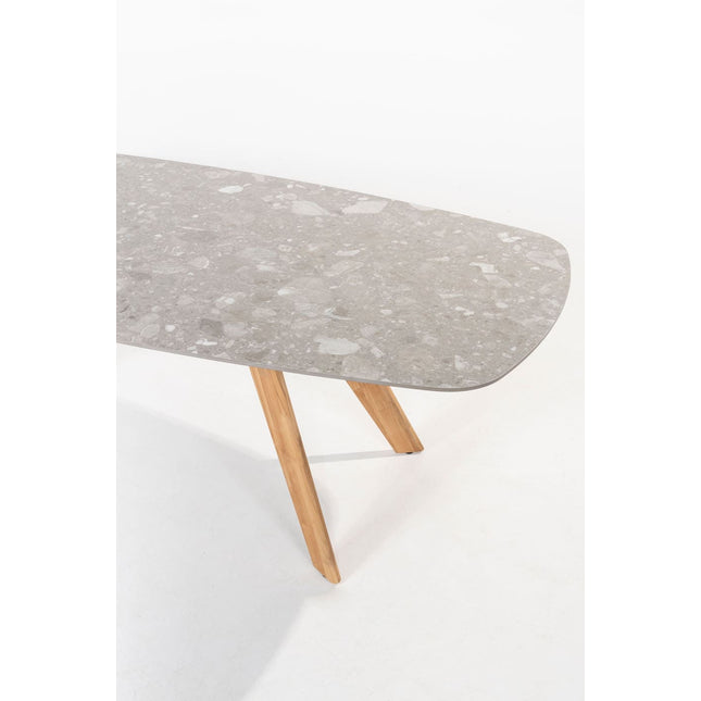 4 Seasons Outdoor Murcia dining latte + Montana tafel barrel keramiek terrazzo 240 cm teak onderstel