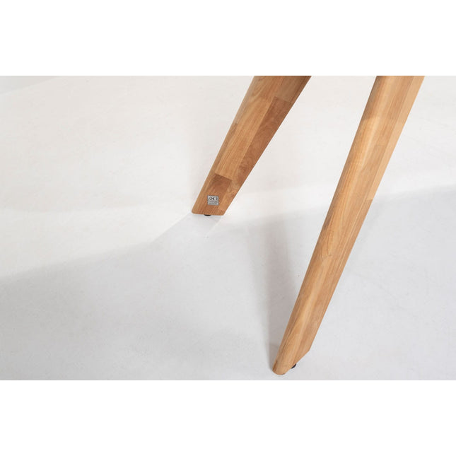 4 Seasons Outdoor Montana tafel barrel keramiek terrazzo 240 x 103 cm teak onderstel