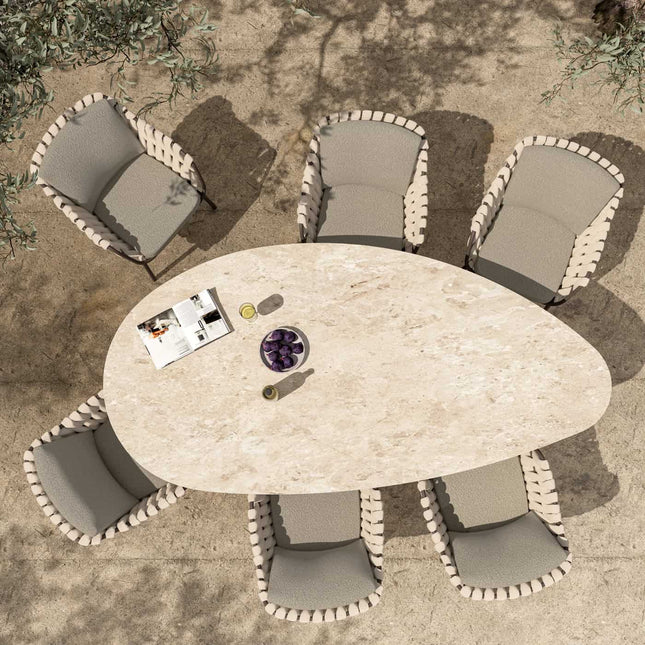 4 Seasons Outdoor Montera dining + Arizona tafel keramisch blad kiezel-vorm