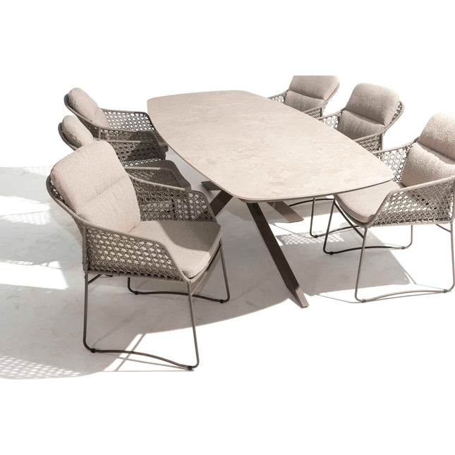 4 Seasons Outdoor Moretti high back dining stoel + Taste 4SO Prado tafel met keramisch tafelblad barrel terre 240 cm