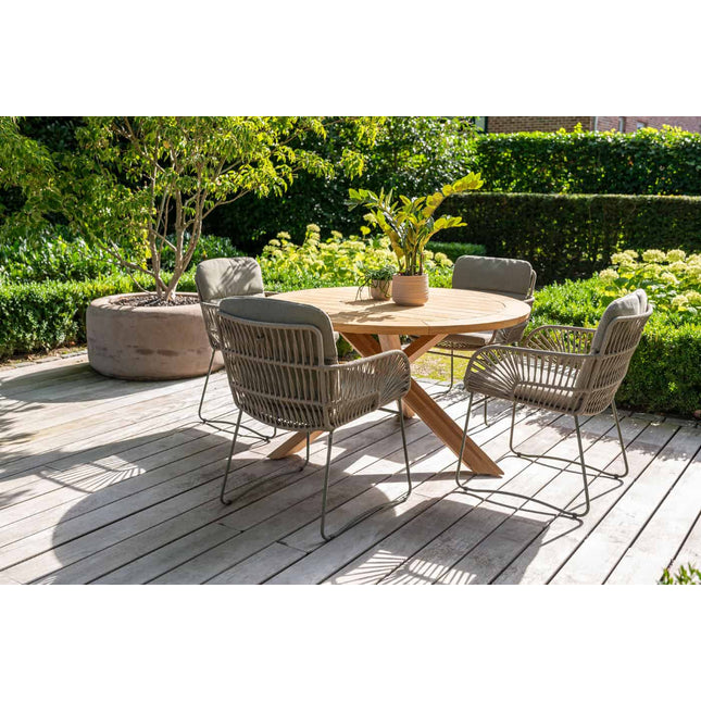 4 Seasons Outdoor Murcia dining olive + Taste 4SO Prado teak tafel 130 Ø cm