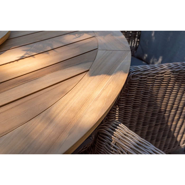 Taste 4SO Parma stapelbare dining latte + Prado teak tafel 160 Ø cm