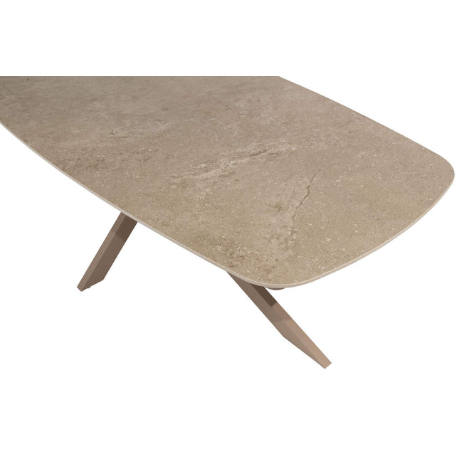 4 Seasons Outdoor Fabrice dining stoel latte + Taste 4SO Prado tafel met keramisch tafelblad barrel latte 240 cm