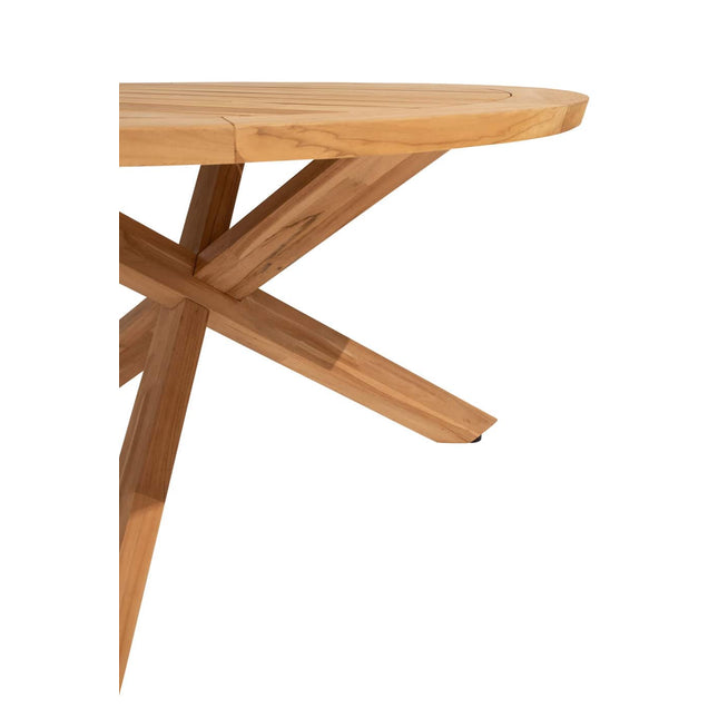 4 Seasons Outdoor Fabrice dining stoel latte + Taste 4SO Prado teak tafel 130 Ø cm teak onderstel