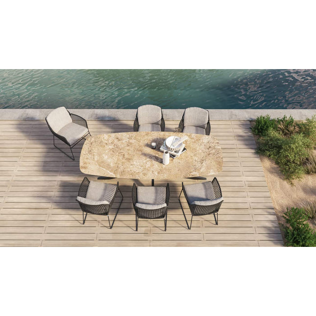 Taste 4SO Rhodos dining stoel + Prado tafel met keramisch tafelblad barrel antraciet 240 cm