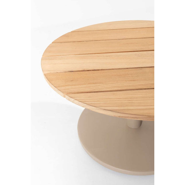 Taste 4SO Sara set van 2 salontafels centrale poot latte, 65 en 80 cm Ø  printed keramiek / teak top