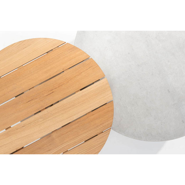 Taste 4SO Sara set van 2 salontafels centrale poot latte, 65 en 80 cm Ø  printed keramiek / teak top