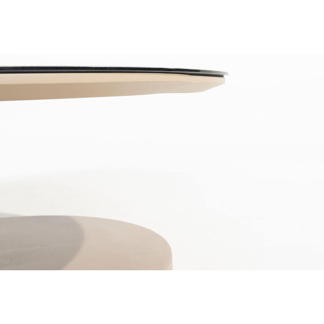 Taste 4SO Sara set van 2 salontafels centrale poot latte, 65 en 80 cm Ø  printed keramiek / teak top