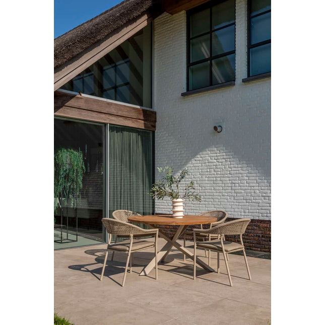 Taste 4SO Sienna dining + Prado teak tafel 130 Ø cm teak onderstel