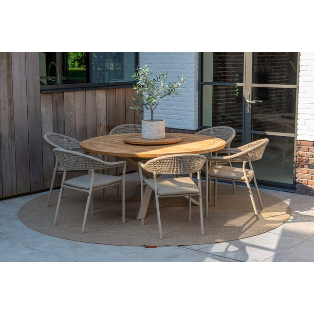 Taste 4SO Sienna dining + Prado teak tafel 160 Ø cm latte onderstel