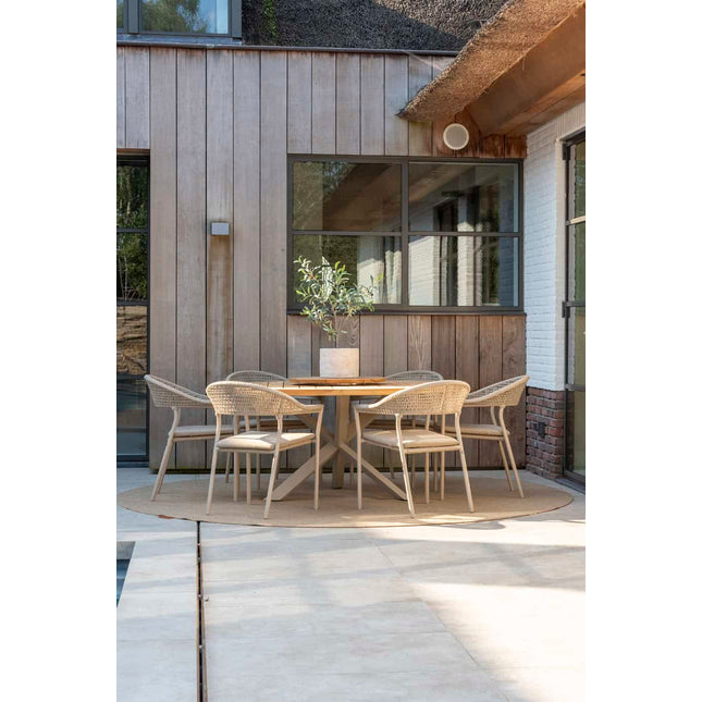 Taste 4SO Sienna dining + Prado teak tafel 160 Ø cm latte onderstel